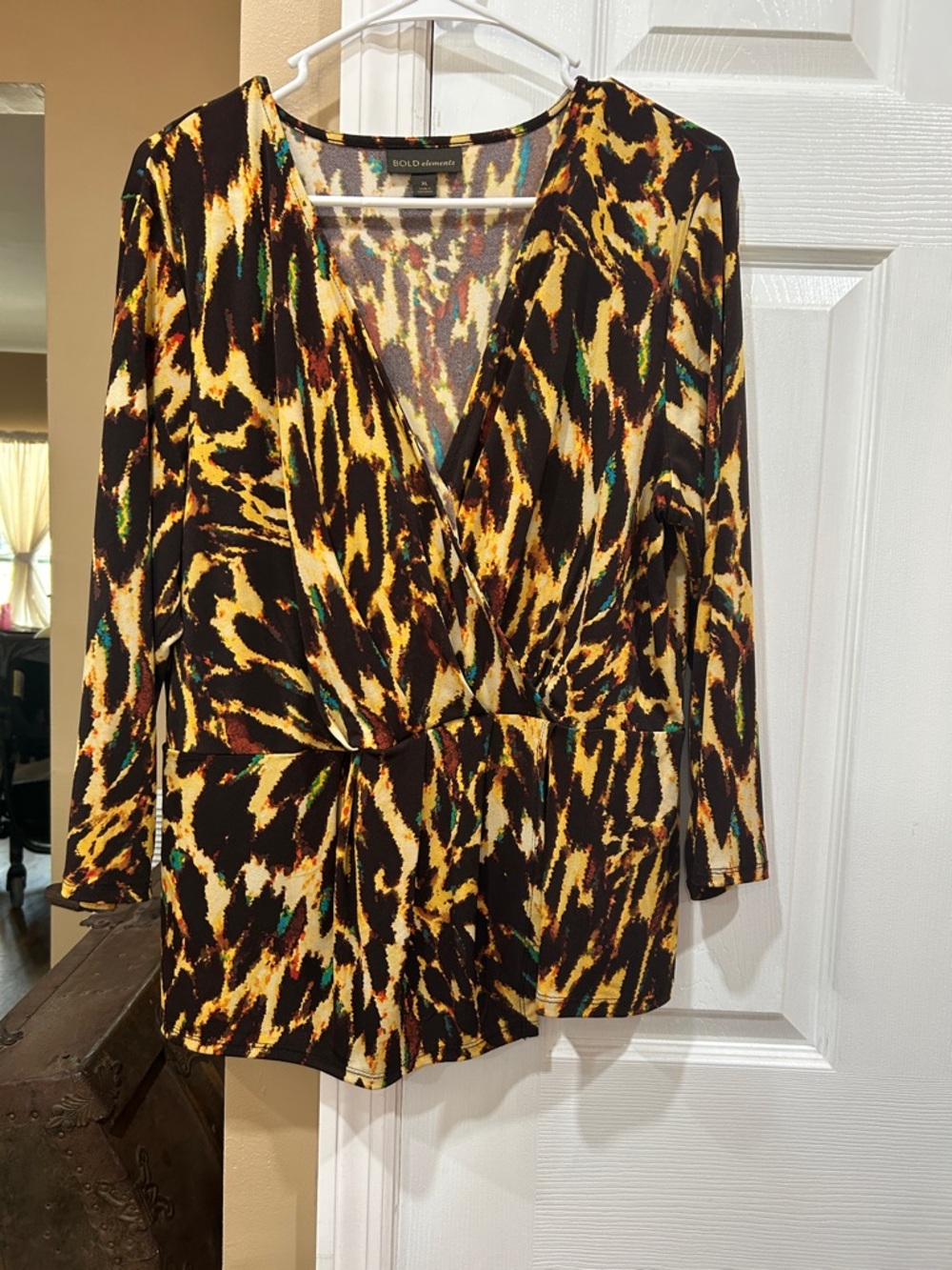 BOLD elements Brown, Yellow & Green Abstract Wrap Blouse